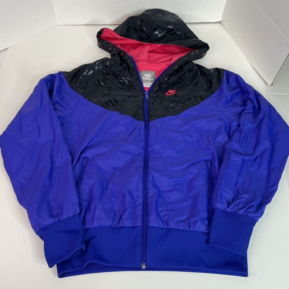 Vintage Nike Windbreaker Jacket, Youth Large, Blue/Black, Full Zip, Hooded - Picture 5 of 10